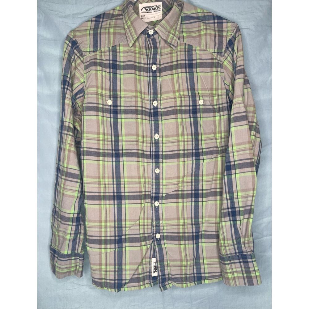 Men's Mountain Khakis long Sleeved Button up shirt small gray/blue‎